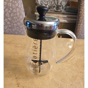 Bodum Chocolatiere Glass Hot Chocolate Maker Manual Milk Frother 1L Silver Black